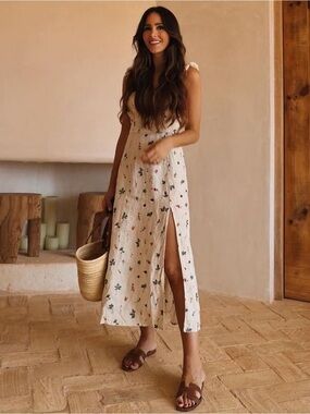 Blogger’s Favourite Zara Flowers Embroidered Linen Midi Dress size S